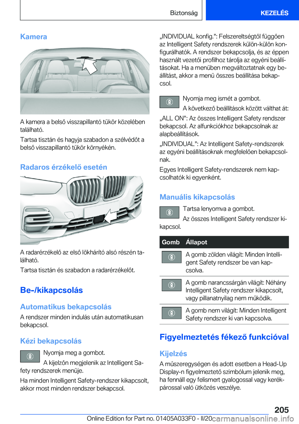 BMW X5 M 2020  Kezelési útmutató (in Hungarian) �K�a�m�e�r�a
�A��k�a�m�e�r�a��a��b�e�l�s�