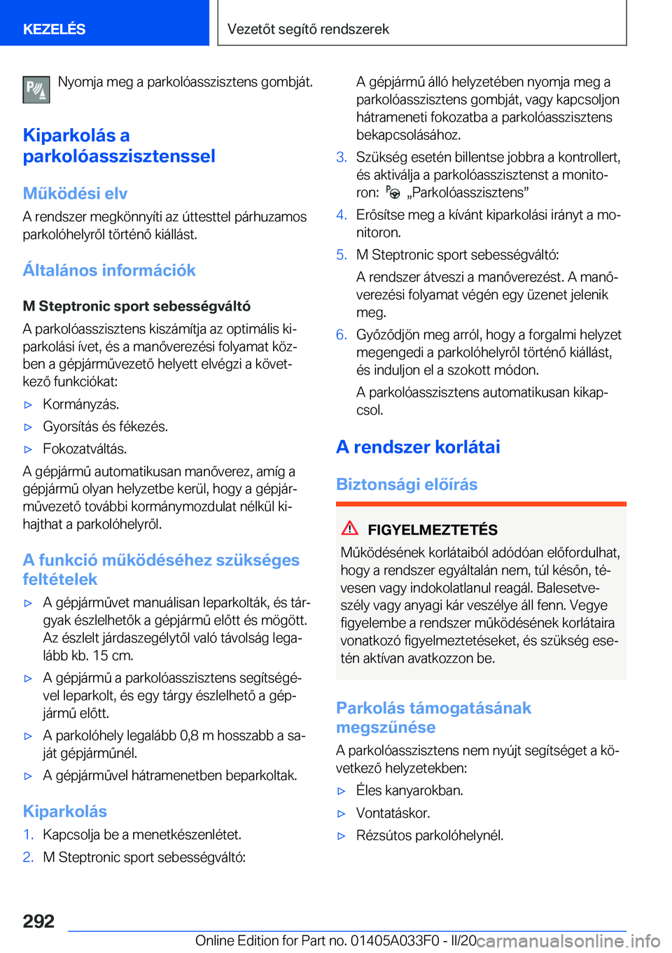 BMW X5 M 2020  Kezelési útmutató (in Hungarian) �N�y�o�m�j�a��m�e�g��a��p�a�r�k�o�l�