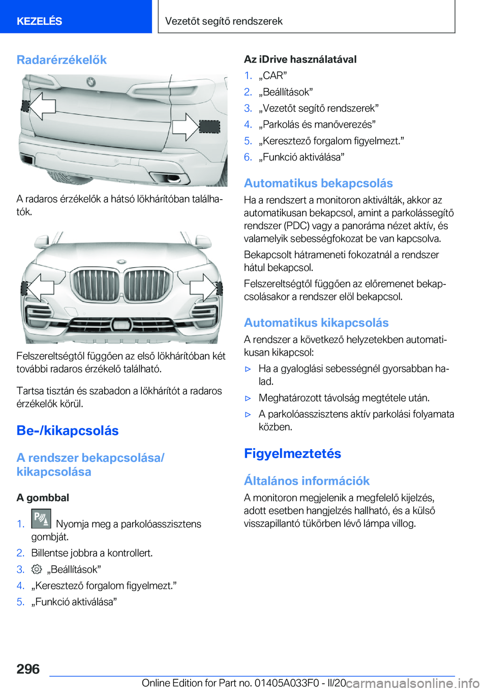BMW X5 M 2020  Kezelési útmutató (in Hungarian) �R�a�d�a�r�