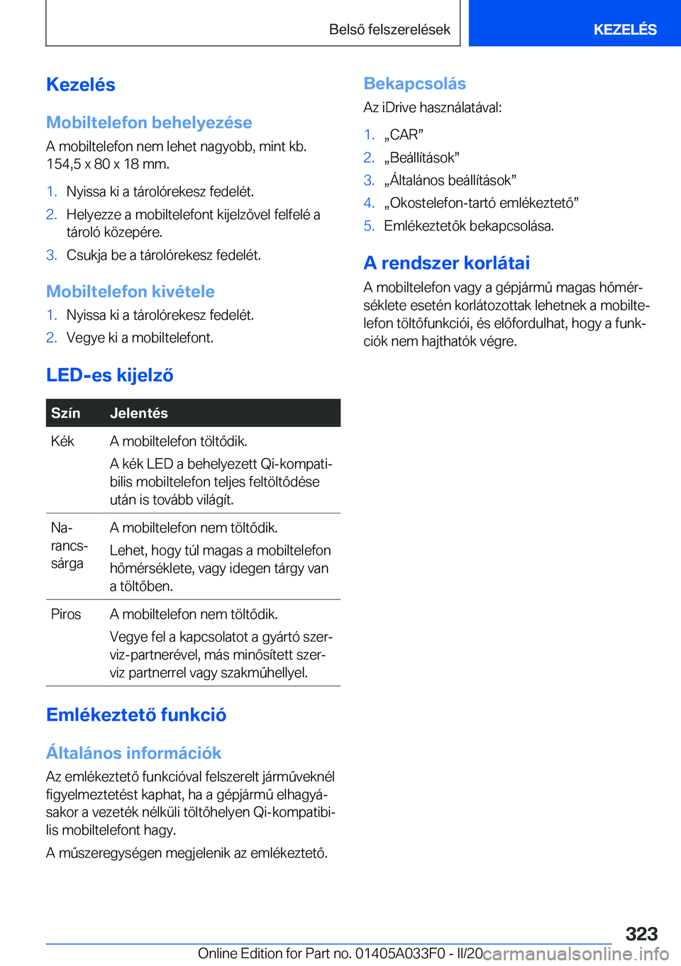 BMW X5 M 2020  Kezelési útmutató (in Hungarian) �K�e�z�e�l�