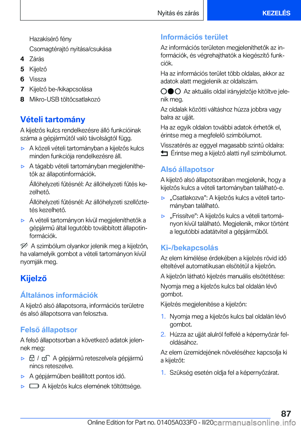 BMW X5 M 2020  Kezelési útmutató (in Hungarian) �H�a�z�a�k�