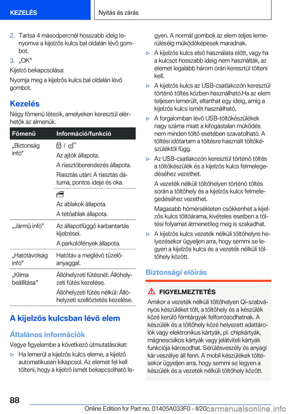 BMW X5 M 2020  Kezelési útmutató (in Hungarian) �2�.�T�a�r�t�s�a��4��m�