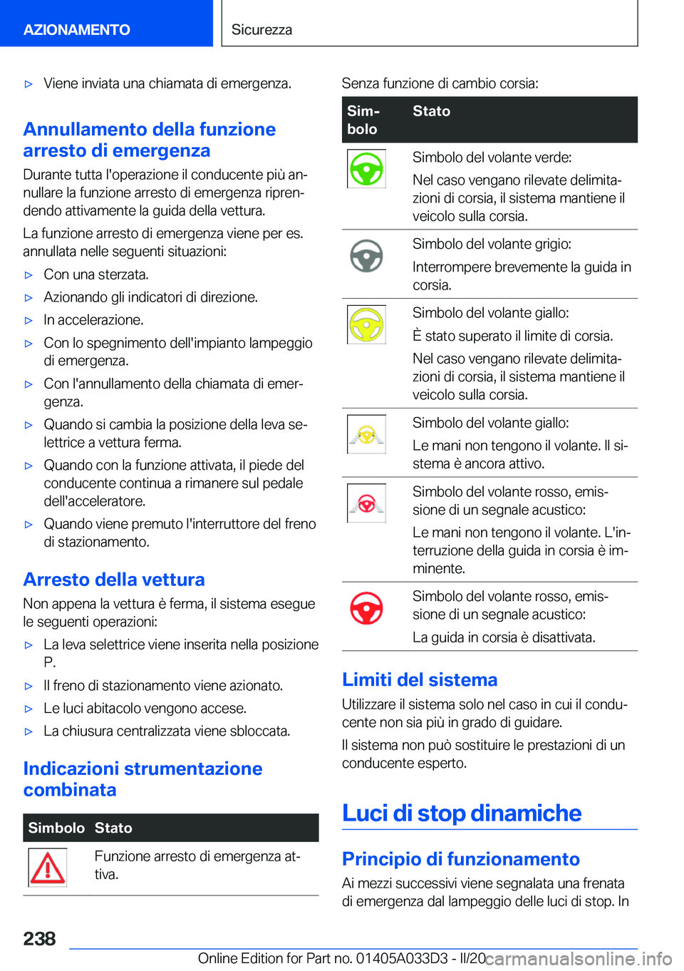 BMW X5 M 2020  Libretti Di Uso E manutenzione (in Italian) 'x�V�i�e�n�e��i�n�v�i�a�t�a��u�n�a��c�h�i�a�m�a�t�a��d�i��e�m�e�r�g�e�n�z�a�.
�A�n�n�u�l�l�a�m�e�n�t�o��d�e�l�l�a��f�u�n�z�i�o�n�e
�a�r�r�e�s�t�o��d�i��e�m�e�r�g�e�n�z�a
�D�u�r�a�n�t�e��