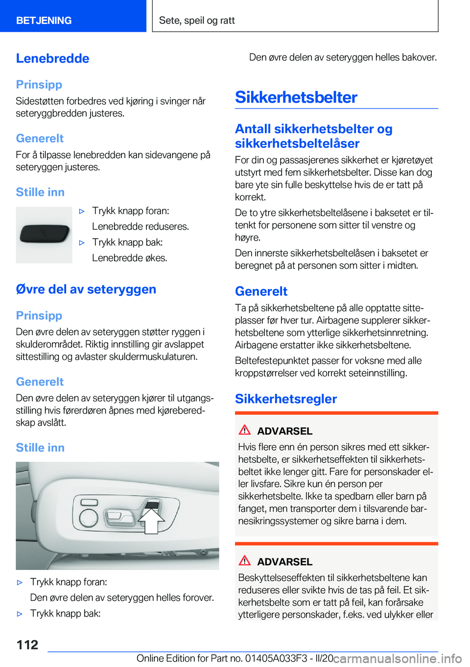 BMW X5 M 2020  InstruksjonsbØker (in Norwegian) �L�e�n�e�b�r�e�d�d�e
�P�r�i�n�s�i�p�p �S�i�d�e�s�t�