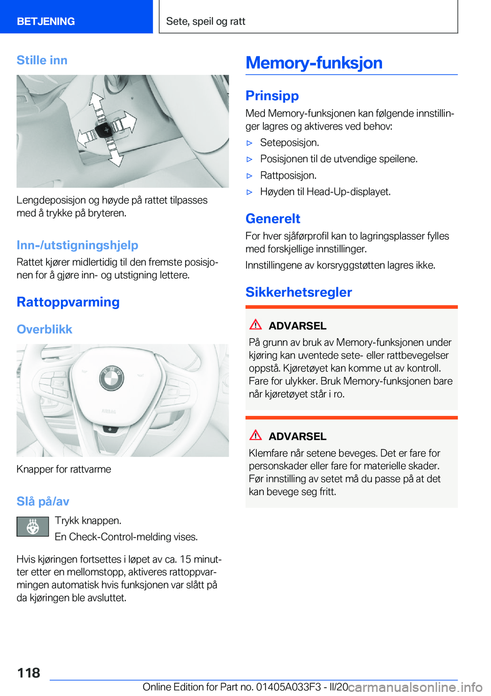BMW X5 M 2020  InstruksjonsbØker (in Norwegian) �S�t�i�l�l�e��i�n�n
�L�e�n�g�d�e�p�o�s�i�s�j�o�n��o�g��h�