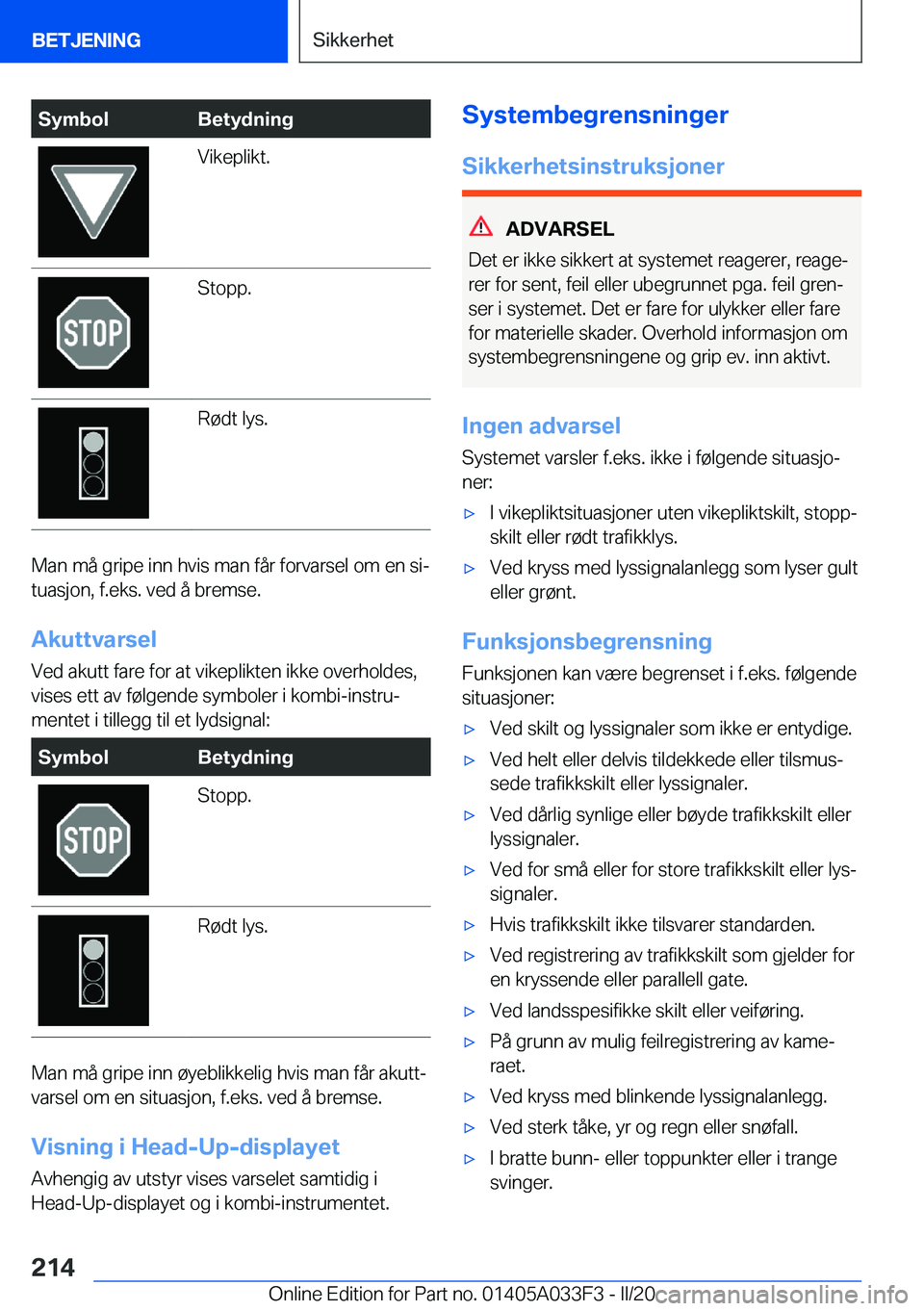 BMW X5 M 2020  InstruksjonsbØker (in Norwegian) �S�y�m�b�o�l�B�e�t�y�d�n�i�n�g�V�i�k�e�p�l�i�k�t�.�S�t�o�p�p�.�R�