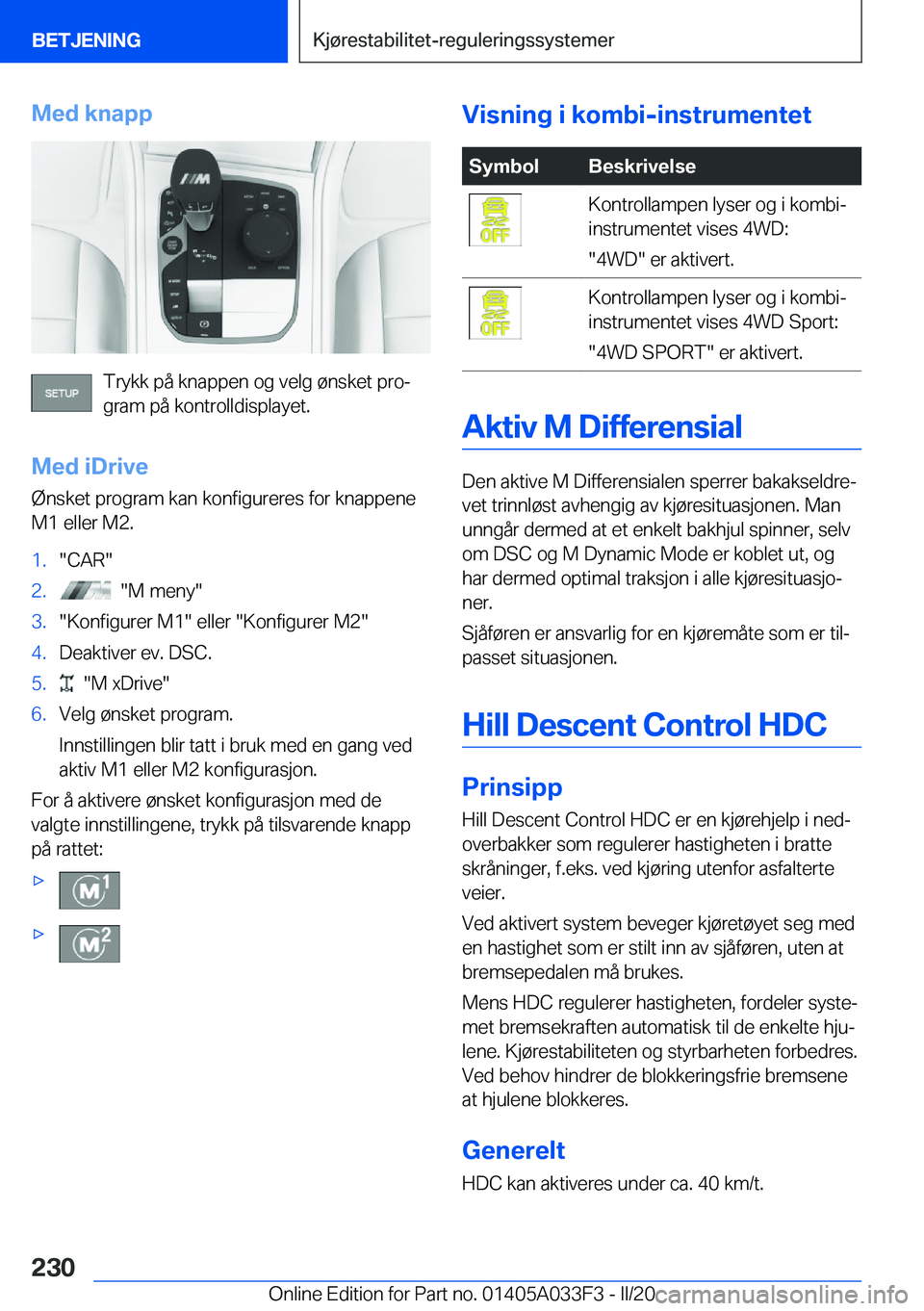 BMW X5 M 2020  InstruksjonsbØker (in Norwegian) �M�e�d��k�n�a�p�p
�T�r�y�k�k��p�å��k�n�a�p�p�e�n��o�g��v�e�l�g��