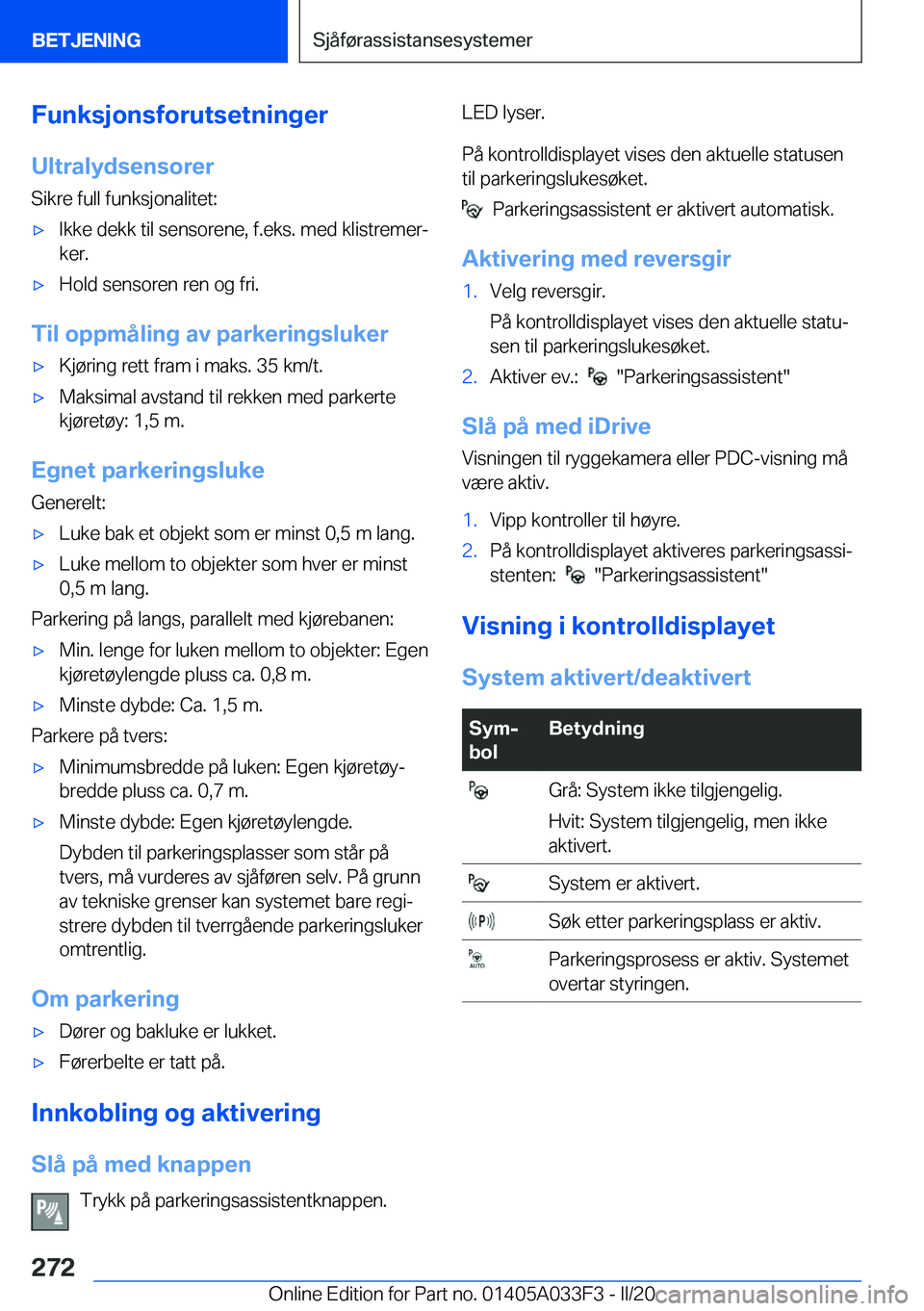 BMW X5 M 2020  InstruksjonsbØker (in Norwegian) �F�u�n�k�s�j�o�n�s�f�o�r�u�t�s�e�t�n�i�n�g�e�r�U�l�t�r�a�l�y�d�s�e�n�s�o�r�e�r
�S�i�k�r�e��f�u�l�l��f�u�n�k�s�j�o�n�a�l�i�t�e�t�:'x�I�k�k�e��d�e�k�k��t�i�l��s�e�n�s�o�r�e�n�e�,��f�.�e�k�s�.�