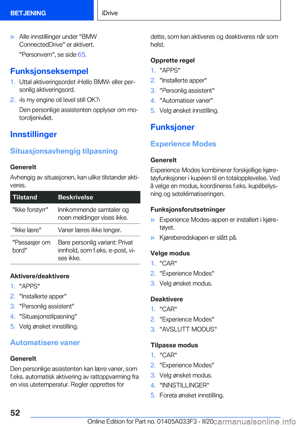 BMW X5 M 2020  InstruksjonsbØker (in Norwegian) 'x�A�l�l�e��i�n�n�s�t�i�l�l�i�n�g�e�r��u�n�d�e�r���B�M�W
�C�o�n�n�e�c�t�e�d�D�r�i�v�e���e�r��a�k�t�i�v�e�r�t�.
��P�e�r�s�o�n�v�e�r�n��,��s�e��s�i�d�e� �6�5�.
�F�u�n�k�s�j�o�n�s�e�k�s�e