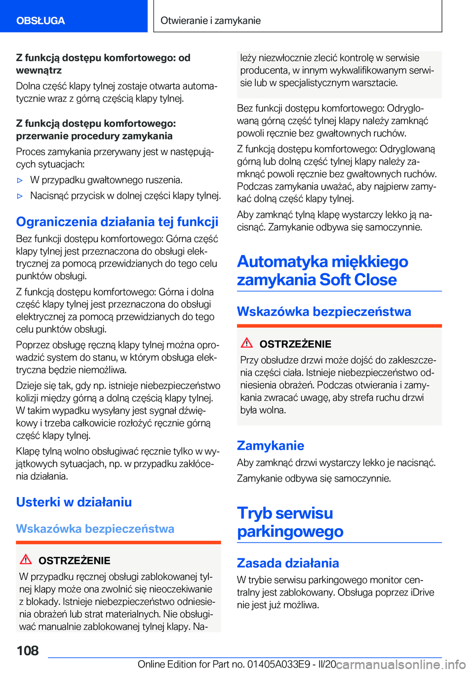 BMW X5 M 2020  Instrukcja obsługi (in Polish) �Z��f�u�n�k�c�j�ą��d�o�s�t�