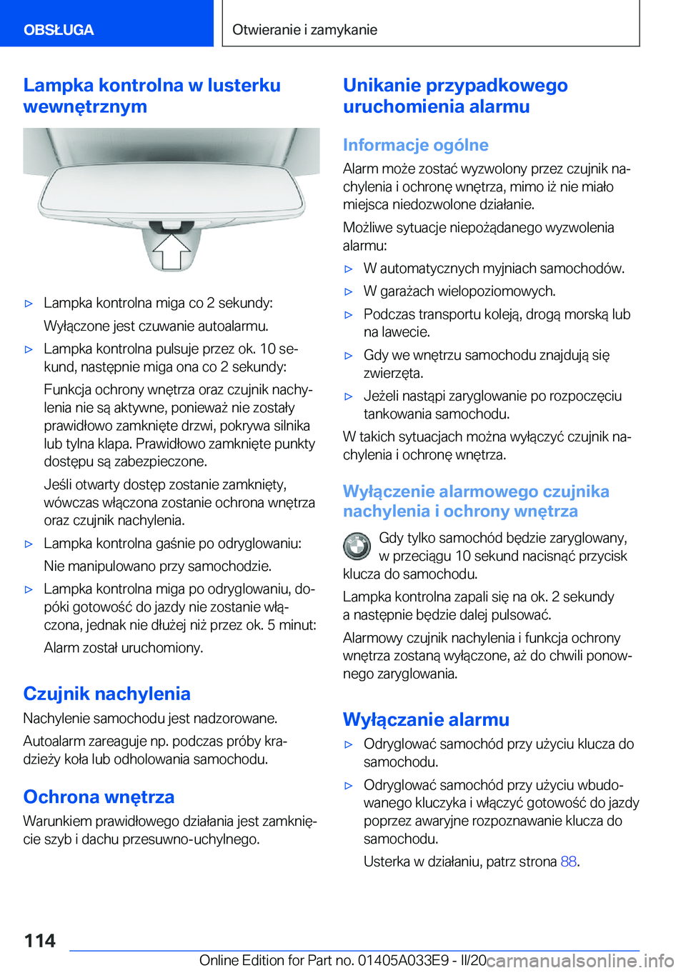 BMW X5 M 2020  Instrukcja obsługi (in Polish) �L�a�m�p�k�a��k�o�n�t�r�o�l�n�a��w��l�u�s�t�e�r�k�u
�w�e�w�n�