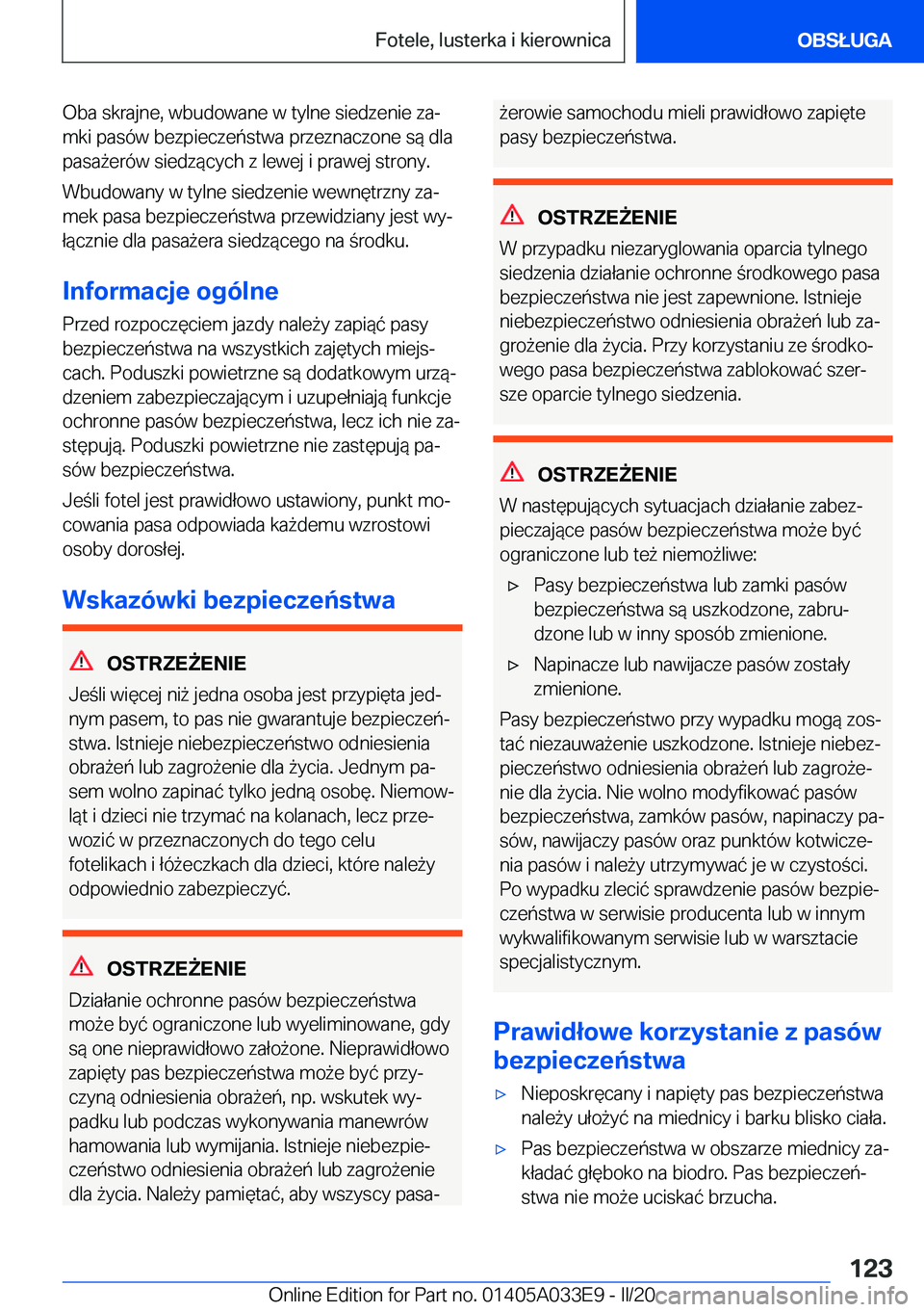 BMW X5 M 2020  Instrukcja obsługi (in Polish) �O�b�a��s�k�r�a�j�n�e�,��w�b�u�d�o�w�a�n�e��w��t�y�l�n�e��s�i�e�d�z�e�n�i�e��z�aj
�m�k�i��p�a�s�