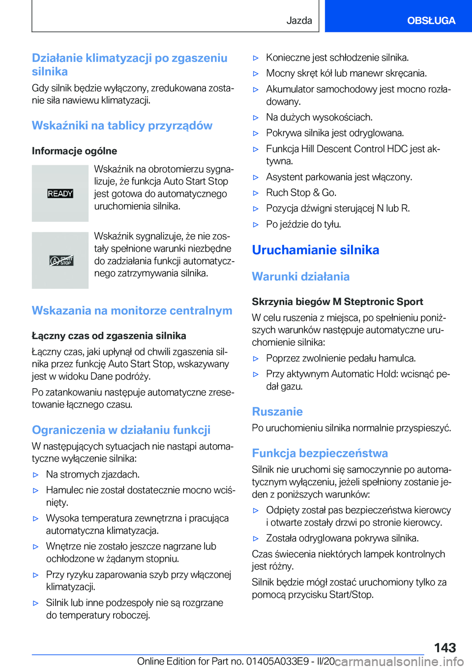 BMW X5 M 2020  Instrukcja obsługi (in Polish) �D�z�i�a�ł�a�n�i�e��k�l�i�m�a�t�y�z�a�c�j�i��p�o��z�g�a�s�z�e�n�i�u
�s�i�l�n�i�k�a
�G�d�y��s�i�l�n�i�k��b�