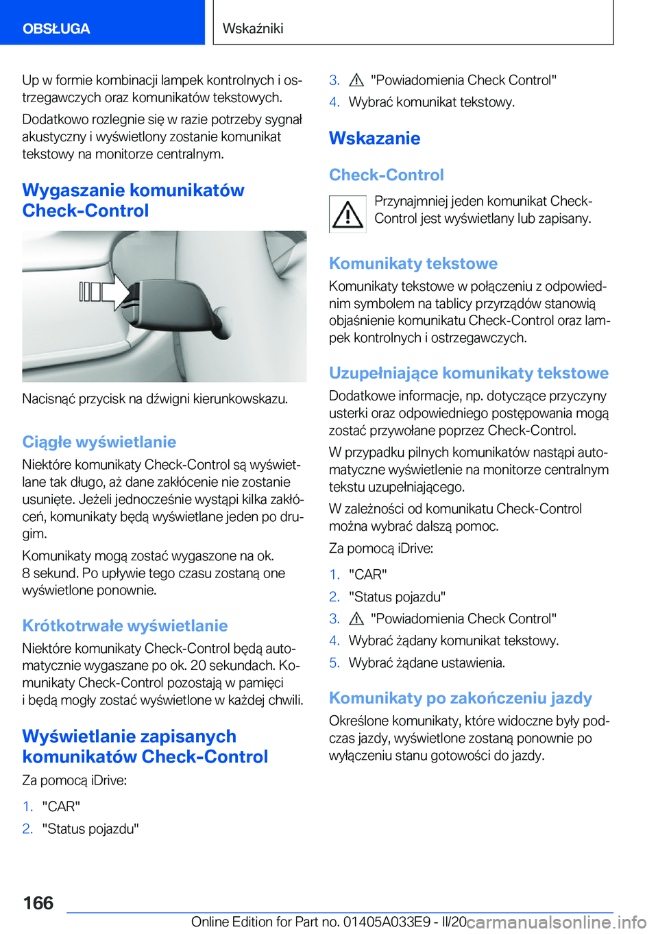 BMW X5 M 2020  Instrukcja obsługi (in Polish) �U�p��w��f�o�r�m�i�e��k�o�m�b�i�n�a�c�j�i��l�a�m�p�e�k��k�o�n�t�r�o�l�n�y�c�h��i��o�sj�t�r�z�e�g�a�w�c�z�y�c�h��o�r�a�z��k�o�m�u�n�i�k�a�t�