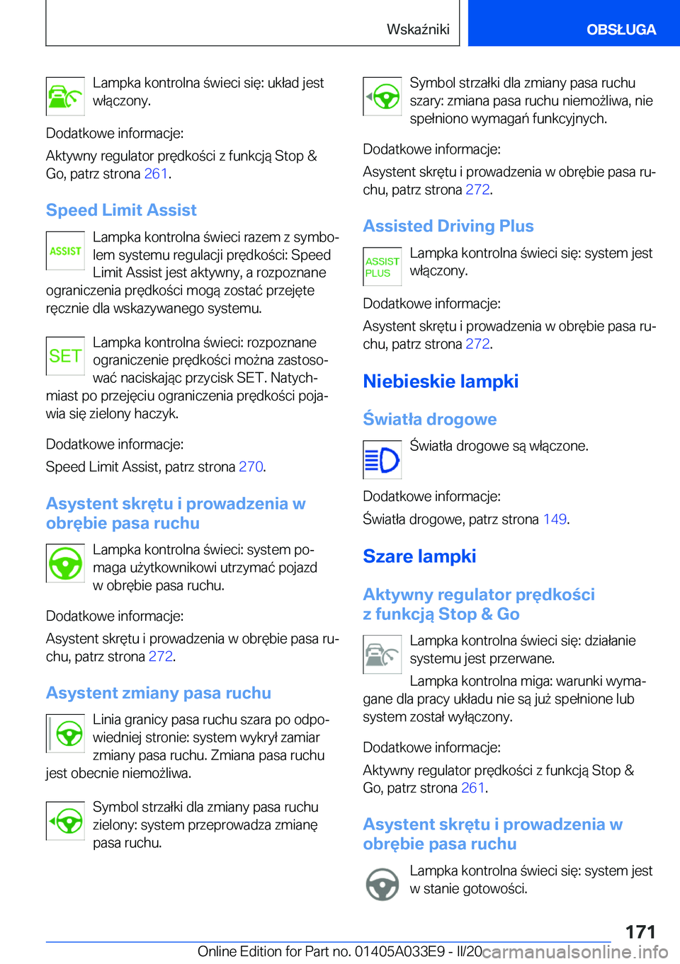 BMW X5 M 2020  Instrukcja obsługi (in Polish) �L�a�m�p�k�a��k�o�n�t�r�o�l�n�a��w�i�e�c�i��s�i�