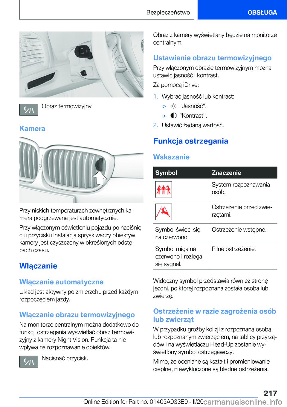 BMW X5 M 2020  Instrukcja obsługi (in Polish) �O�b�r�a�z��t�e�r�m�o�w�i�z�y�j�n�y
�K�a�m�e�r�a
�P�r�z�y��n�i�s�k�i�c�h��t�e�m�p�e�r�a�t�u�r�a�c�h��z�e�w�n�