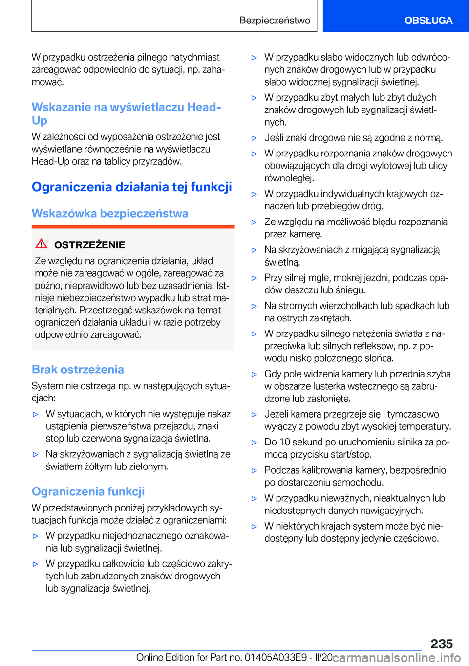 BMW X5 M 2020  Instrukcja obsługi (in Polish) �W��p�r�z�y�p�a�d�k�u��o�s�t�r�z�e9�e�n�i�a��p�i�l�n�e�g�o��n�a�t�y�c�h�m�i�a�s�t�z�a�r�e�a�g�o�w�a�