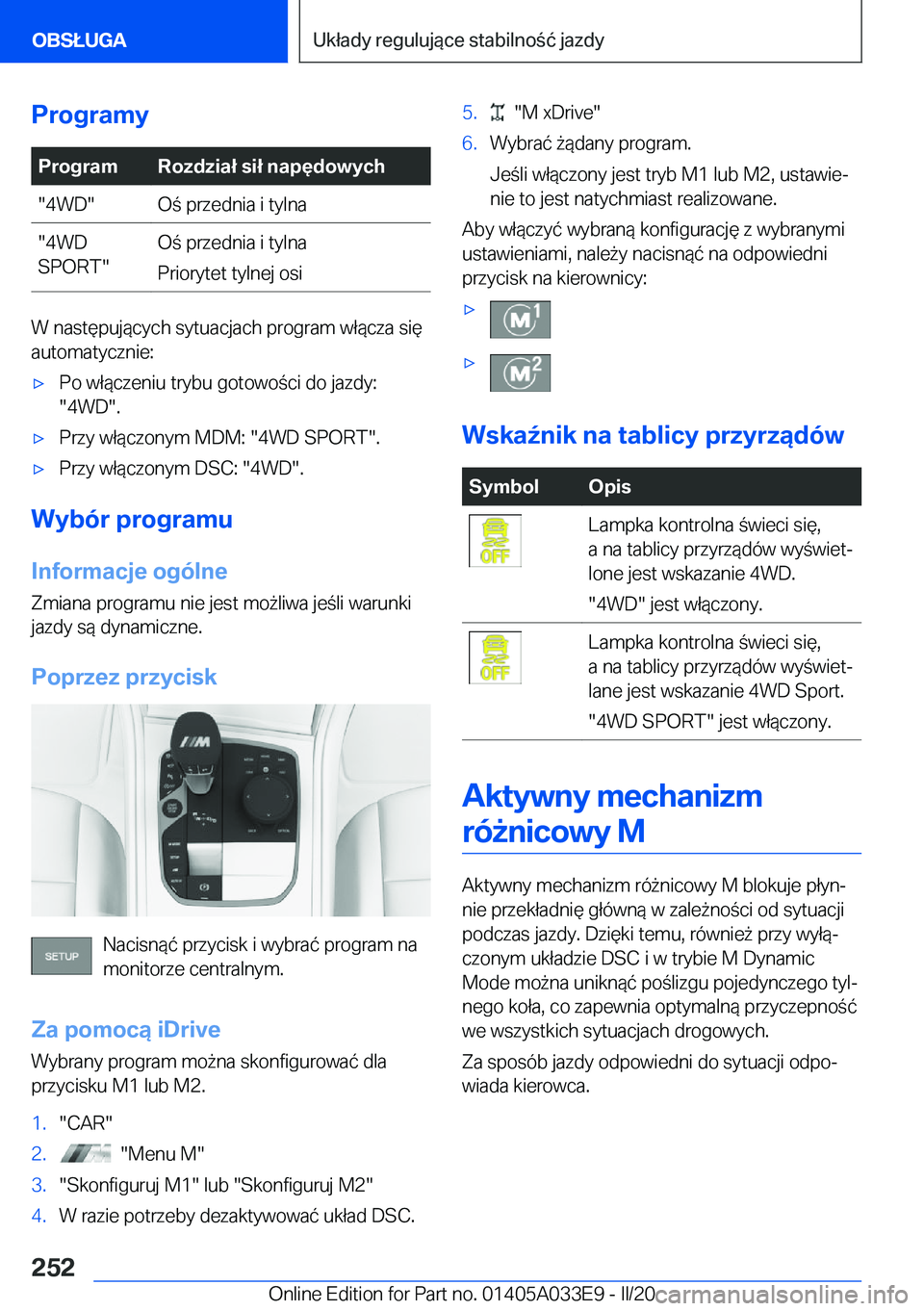 BMW X5 M 2020  Instrukcja obsługi (in Polish) �P�r�o�g�r�a�m�y�P�r�o�g�r�a�m�R�o�z�d�z�i�a�ł��s�i�ł��n�a�p�