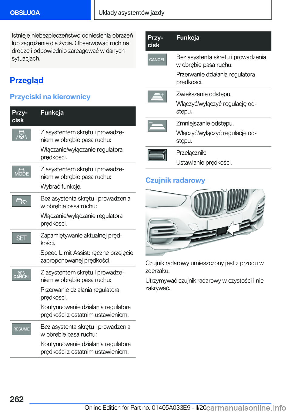 BMW X5 M 2020  Instrukcja obsługi (in Polish) �I�s�t�n�i�e�j�e��n�i�e�b�e�z�p�i�e�c�z�e�ń�s�t�w�o��o�d�n�i�e�s�i�e�n�i�a��o�b�r�a9�e�ń
�l�u�b��z�a�g�r�o9�e�n�i�e��d�l�a�9�y�c�i�a�.��O�b�s�e�r�w�o�w�a�