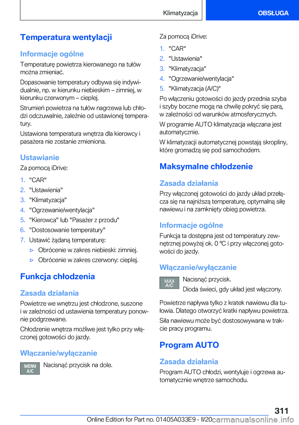 BMW X5 M 2020  Instrukcja obsługi (in Polish) �T�e�m�p�e�r�a�t�u�r�a��w�e�n�t�y�l�a�c�j�i
�I�n�f�o�r�m�a�c�j�e��o�g�