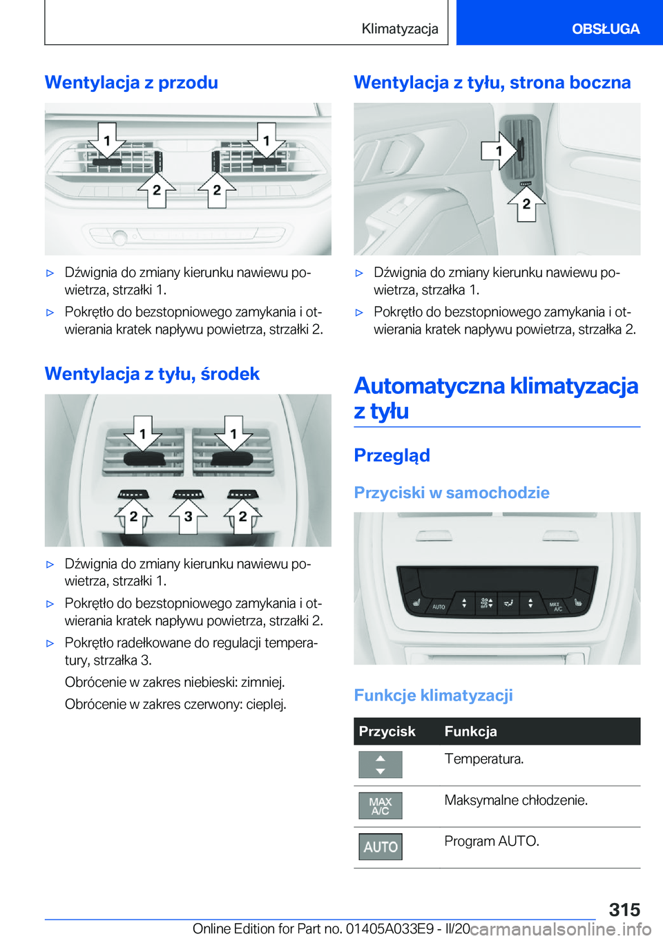 BMW X5 M 2020  Instrukcja obsługi (in Polish) �W�e�n�t�y�l�a�c�j�a��z��p�r�z�o�d�u'x�D7�w�i�g�n�i�a��d�o��z�m�i�a�n�y��k�i�e�r�u�n�k�u��n�a�w�i�e�w�u��p�oj
�w�i�e�t�r�z�a�,��s�t�r�z�a�ł�k�i��1�.'x�P�o�k�r�