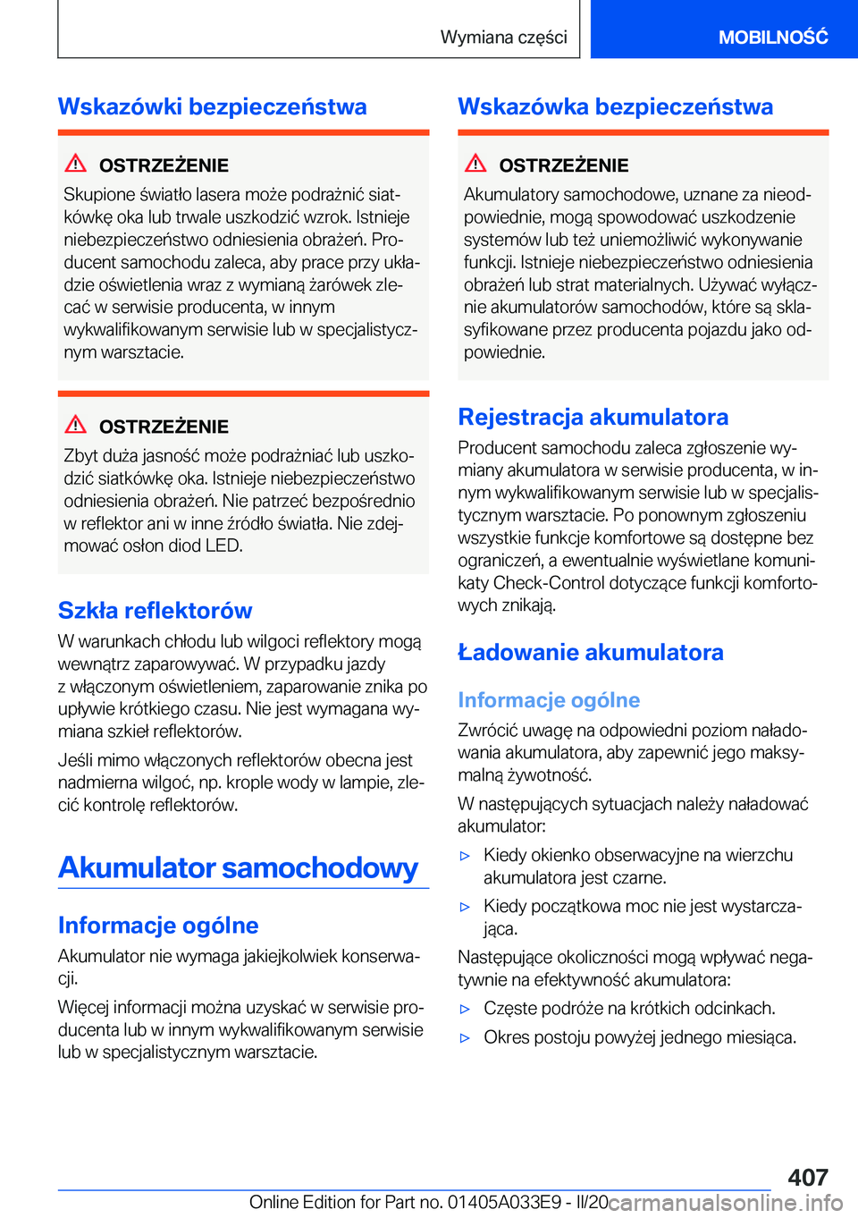 BMW X5 M 2020  Instrukcja obsługi (in Polish) �W�s�k�a�z�