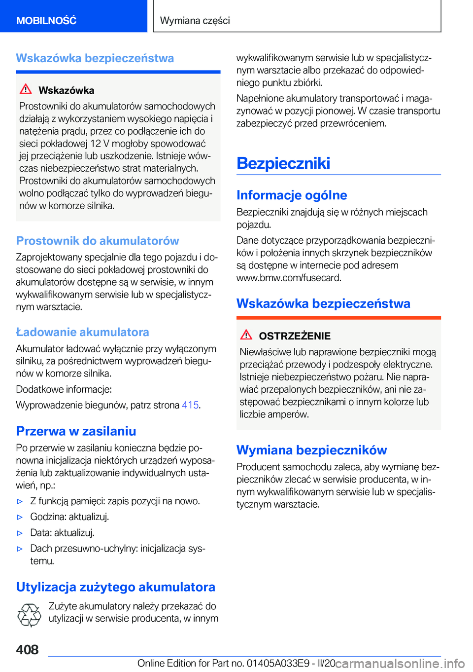 BMW X5 M 2020  Instrukcja obsługi (in Polish) �W�s�k�a�z�