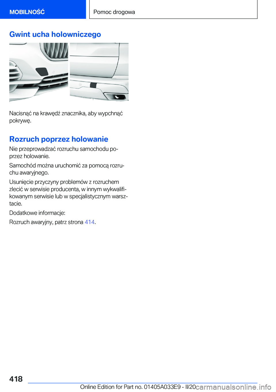 BMW X5 M 2020  Instrukcja obsługi (in Polish) �G�w�i�n�t��u�c�h�a��h�o�l�o�w�n�i�c�z�e�g�o
�N�a�c�i�s�n�