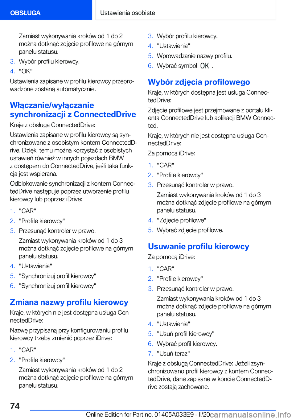 BMW X5 M 2020  Instrukcja obsługi (in Polish) �Z�a�m�i�a�s�t��w�y�k�o�n�y�w�a�n�i�a��k�r�o�k�