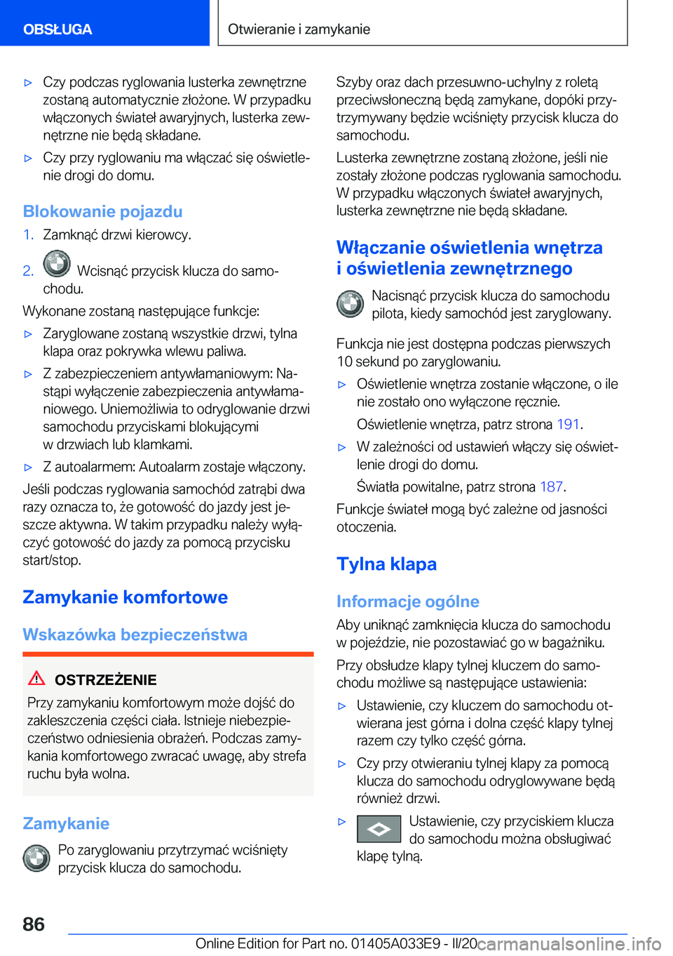 BMW X5 M 2020  Instrukcja obsługi (in Polish) 'x�C�z�y��p�o�d�c�z�a�s��r�y�g�l�o�w�a�n�i�a��l�u�s�t�e�r�k�a��z�e�w�n�