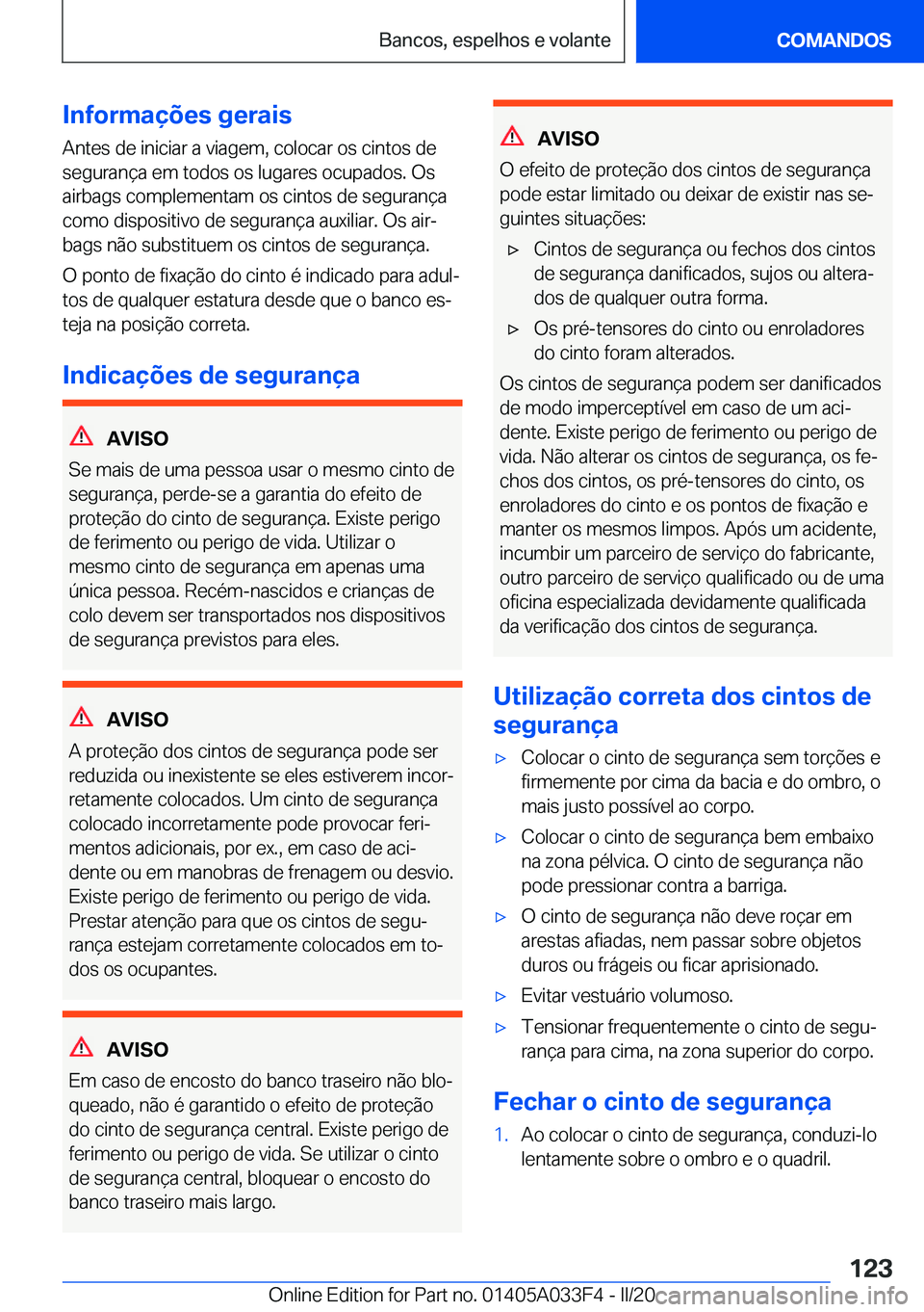 BMW X5 M 2020  Manual do condutor (in Portuguese) �I�n�f�o�r�m�a�