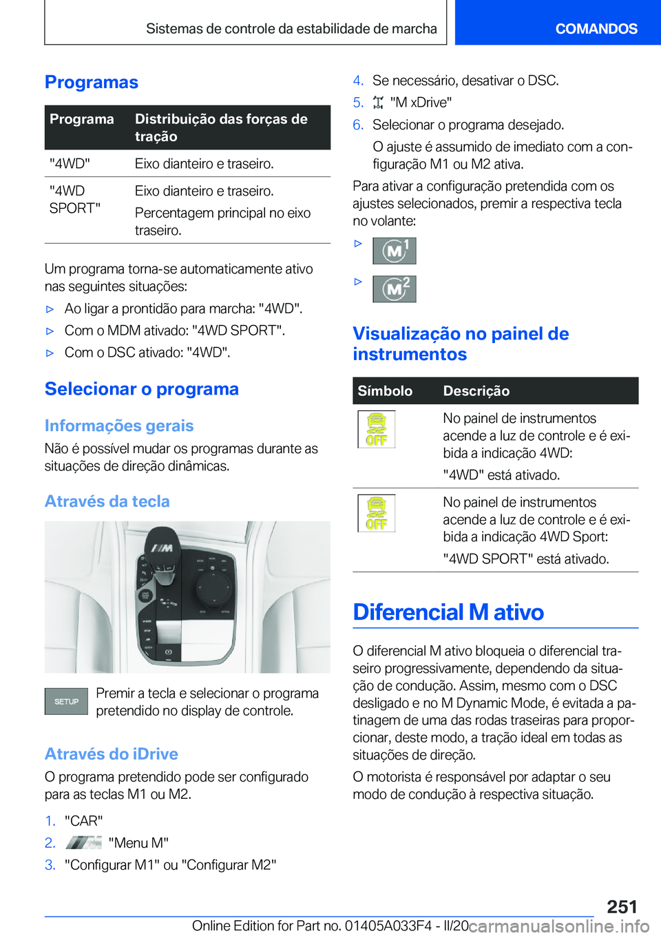 BMW X5 M 2020  Manual do condutor (in Portuguese) �P�r�o�g�r�a�m�a�s�P�r�o�g�r�a�m�a�D�i�s�t�r�i�b�u�i�