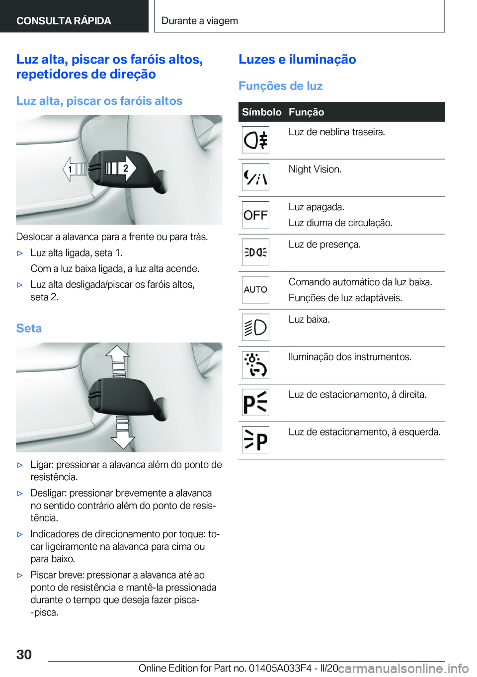 BMW X5 M 2020  Manual do condutor (in Portuguese) �L�u�z��a�l�t�a�,��p�i�s�c�a�r��o�s��f�a�r�ó�i�s��a�l�t�o�s�,
�r�e�p�e�t�i�d�o�r�e�s��d�e��d�i�r�e�