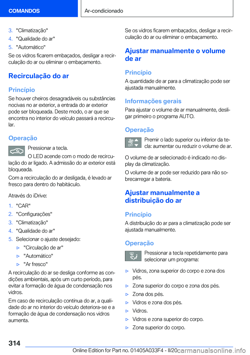 BMW X5 M 2020  Manual do condutor (in Portuguese) �3�.��C�l�i�m�a�t�i�z�a�
