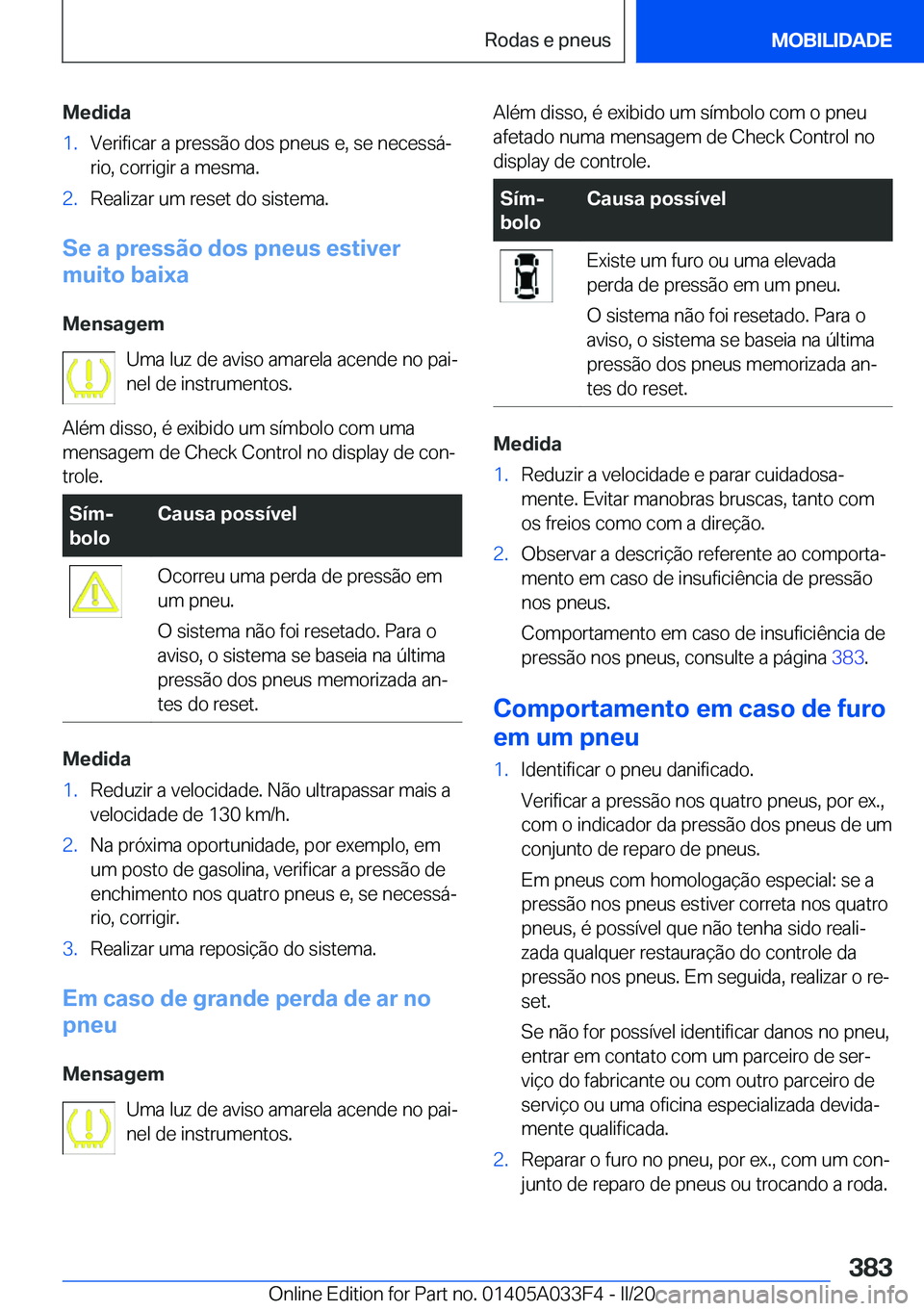 BMW X5 M 2020  Manual do condutor (in Portuguese) �M�e�d�i�d�a�1�.�V�e�r�i�f�i�c�a�r��a��p�r�e�s�s�ã�o��d�o�s��p�n�e�u�s��e�,��s�e��n�e�c�e�s�s�áª
�r�i�o�,��c�o�r�r�i�g�i�r��a��m�e�s�m�a�.�2�.�R�e�a�l�i�z�a�r��u�m��r�e�s�e�t��d�o��s