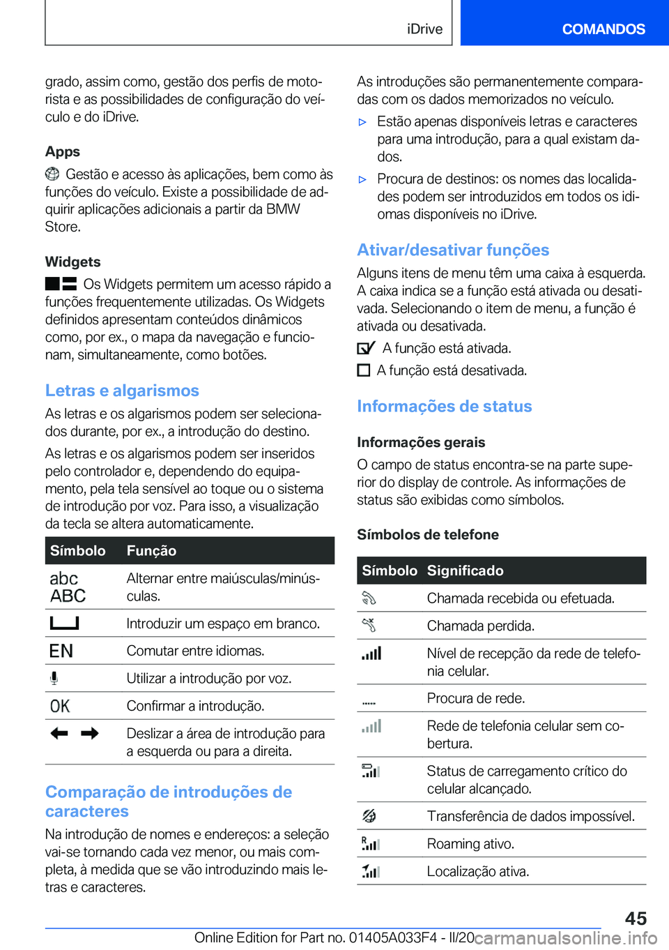 BMW X5 M 2020  Manual do condutor (in Portuguese) �g�r�a�d�o�,��a�s�s�i�m��c�o�m�o�,��g�e�s�t�ã�o��d�o�s��p�e�r�f�i�s��d�e��m�o�t�oª
�r�i�s�t�a��e��a�s��p�o�s�s�i�b�i�l�i�d�a�d�e�s��d�e��c�o�n�f�i�g�u�r�a�