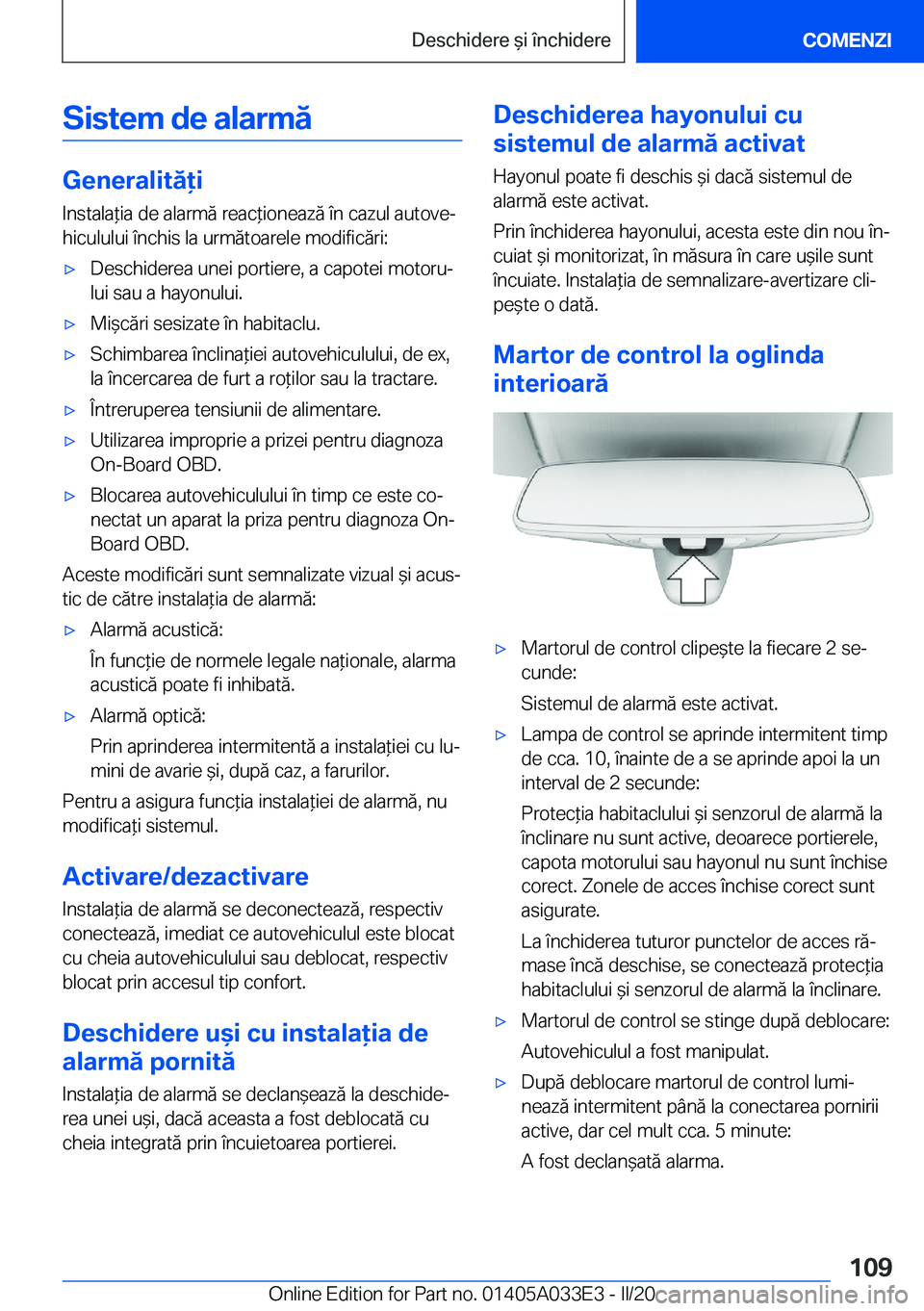 BMW X5 M 2020  Ghiduri De Utilizare (in Romanian) �S�i�s�t�e�m��d�e��a�l�a�r�m�
