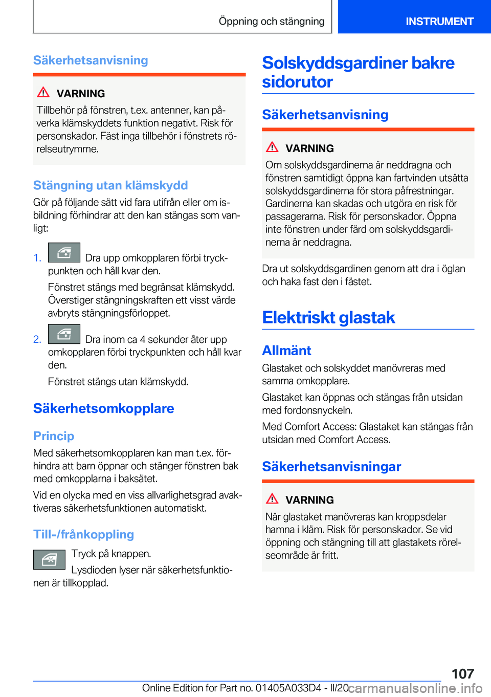BMW X5 M 2020  InstruktionsbÖcker (in Swedish) �S�ä�k�e�r�h�e�t�s�a�n�v�i�s�n�i�n�g
�V�A�R�N�I�N�G
�T�i�l�l�b�e�h�