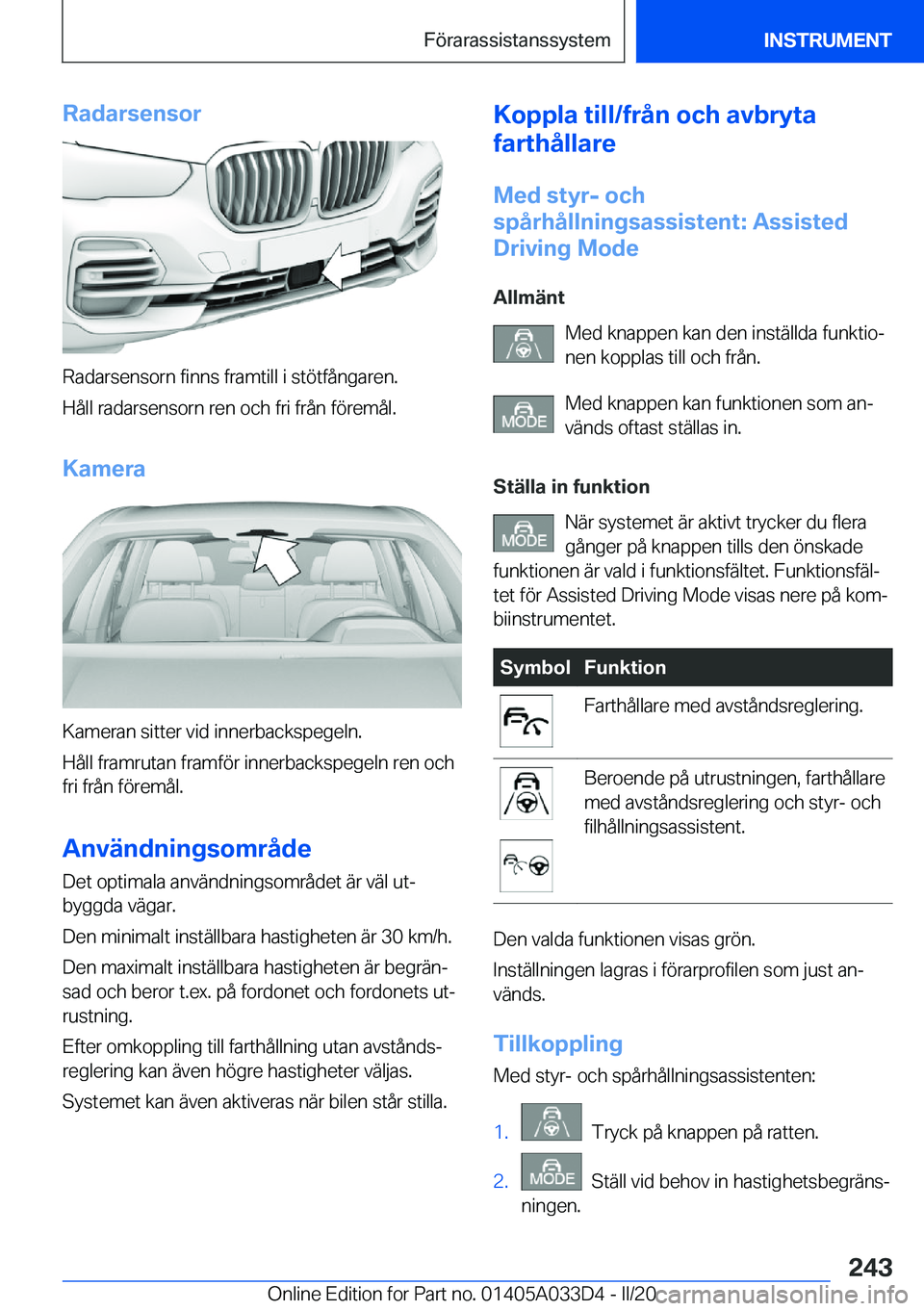 BMW X5 M 2020  InstruktionsbÖcker (in Swedish) �R�a�d�a�r�s�e�n�s�o�r
�R�a�d�a�r�s�e�n�s�o�r�n��f�i�n�n�s��f�r�a�m�t�i�l�l��i��s�t�
