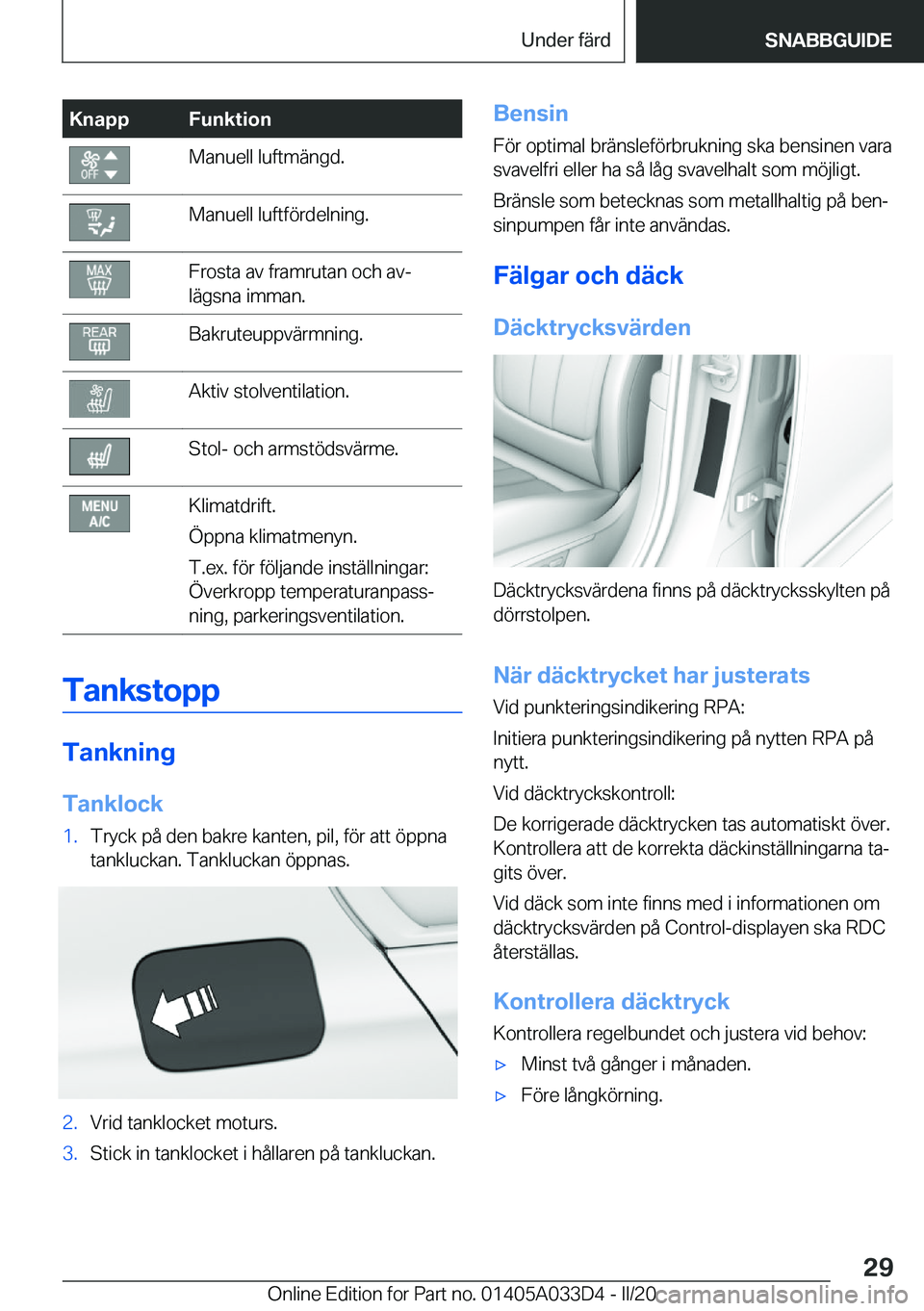 BMW X5 M 2020  InstruktionsbÖcker (in Swedish) �K�n�a�p�p�F�u�n�k�t�i�o�n�M�a�n�u�e�l�l��l�u�f�t�m�ä�n�g�d�.�M�a�n�u�e�l�l��l�u�f�t�f�