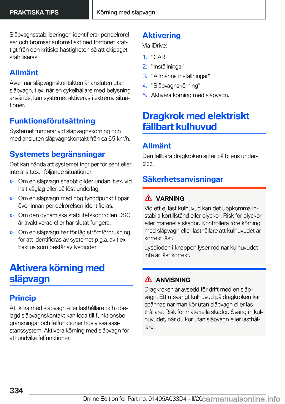 BMW X5 M 2020  InstruktionsbÖcker (in Swedish) �S�l�ä�p�v�a�g�n�s�s�t�a�b�i�l�i�s�e�r�i�n�g�e�n��i�d�e�n�t�i�f�i�e�r�a�r��p�e�n�d�e�l�r�