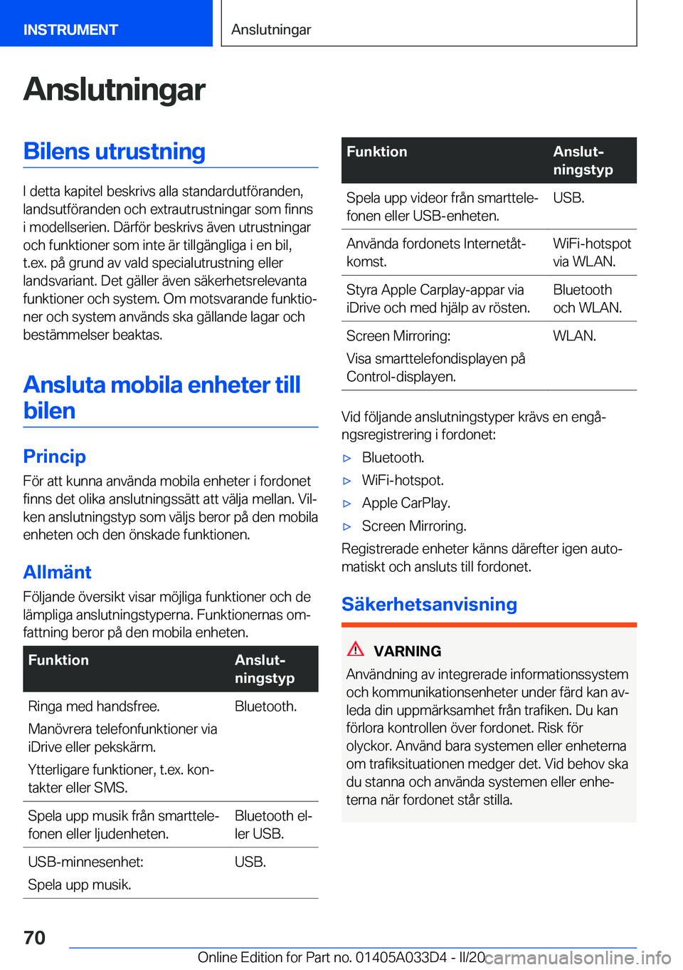 BMW X5 M 2020  InstruktionsbÖcker (in Swedish) �A�n�s�l�u�t�n�i�n�g�a�r�B�i�l�e�n�s��u�t�r�u�s�t�n�i�n�g
�I��d�e�t�t�a��k�a�p�i�t�e�l��b�e�s�k�r�i�v�s��a�l�l�a��s�t�a�n�d�a�r�d�u�t�f�