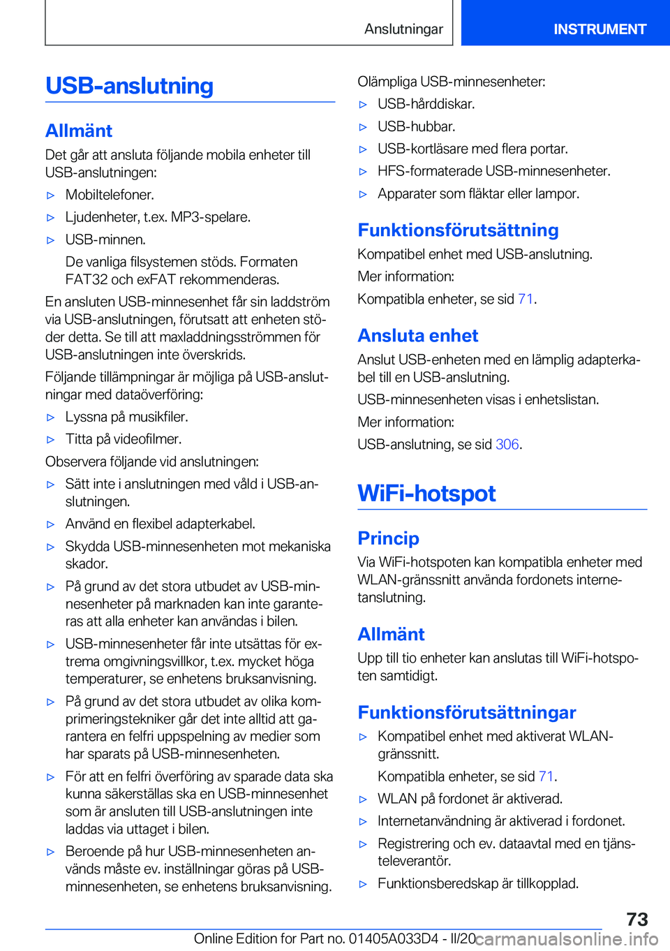 BMW X5 M 2020  InstruktionsbÖcker (in Swedish) �U�S�B�-�a�n�s�l�u�t�n�i�n�g
�A�l�l�m�ä�n�t�D�e�t��g�å�r��a�t�t��a�n�s�l�u�t�a��f�