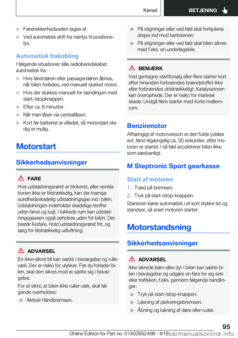 BMW X5 M 2018  InstruktionsbØger (in Danish) 'x�F�