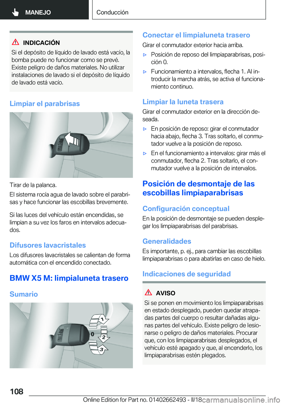 BMW X5 M 2018  Manuales de Empleo (in Spanish) �I�N�D�I�C�A�C�I�