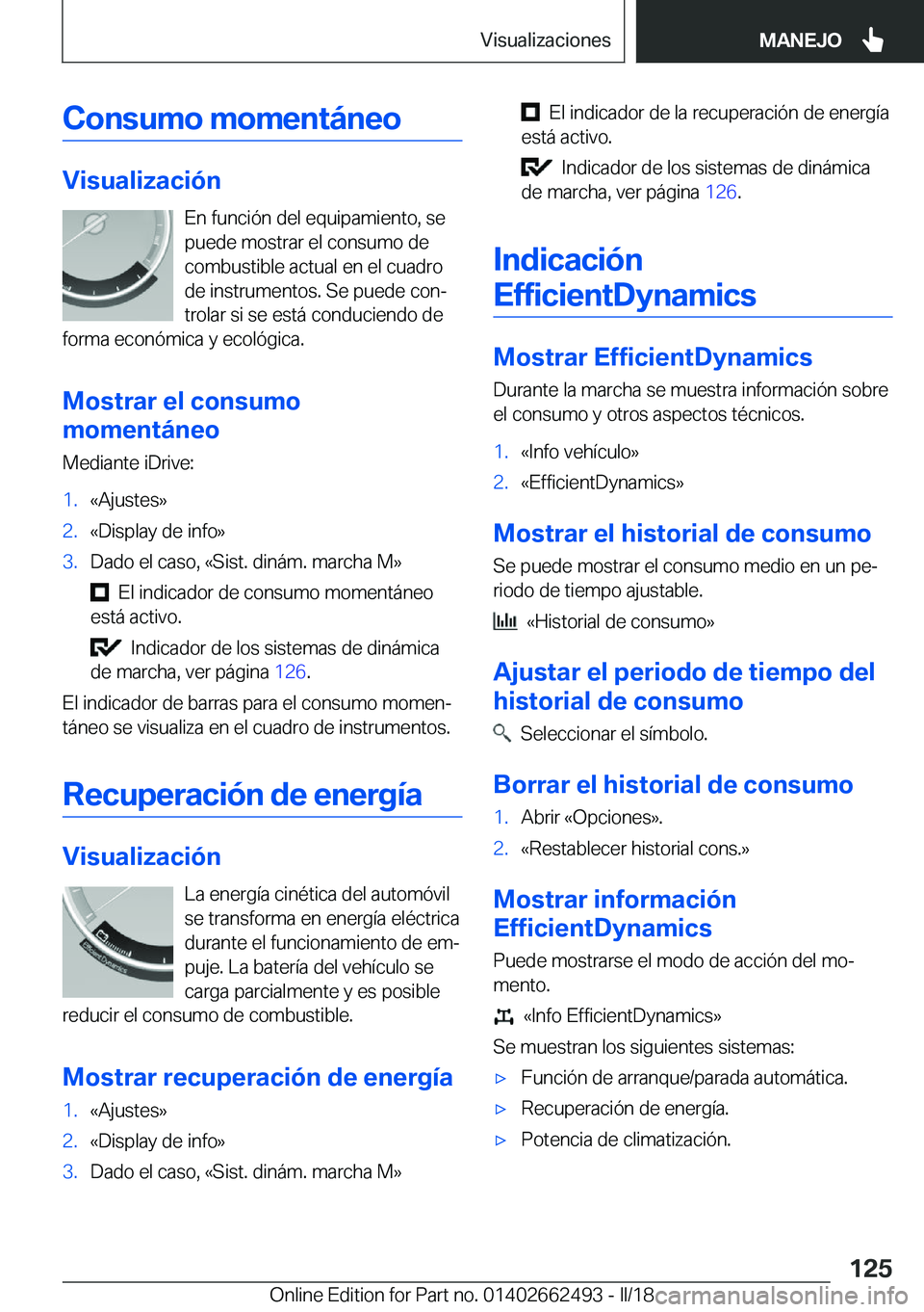 BMW X5 M 2018  Manuales de Empleo (in Spanish) �C�o�n�s�u�m�o��m�o�m�e�n�t�