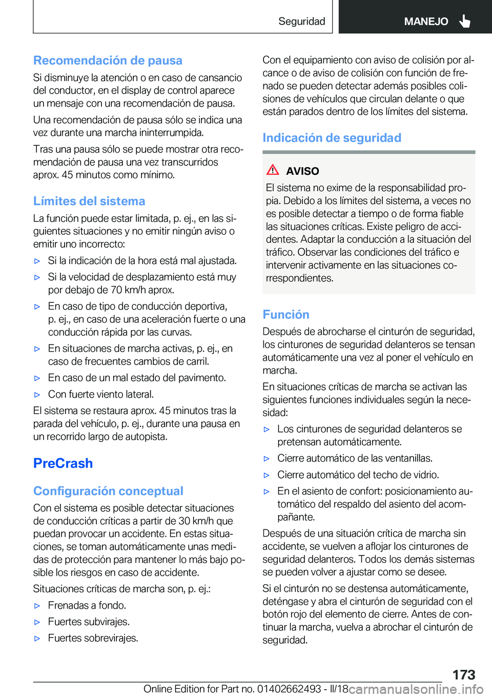 BMW X5 M 2018  Manuales de Empleo (in Spanish) �R�e�c�o�m�e�n�d�a�c�i�