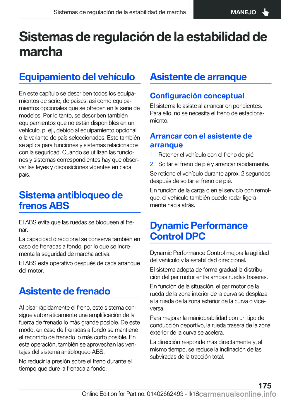 BMW X5 M 2018  Manuales de Empleo (in Spanish) �S�i�s�t�e�m�a�s��d�e��r�e�g�u�l�a�c�i�