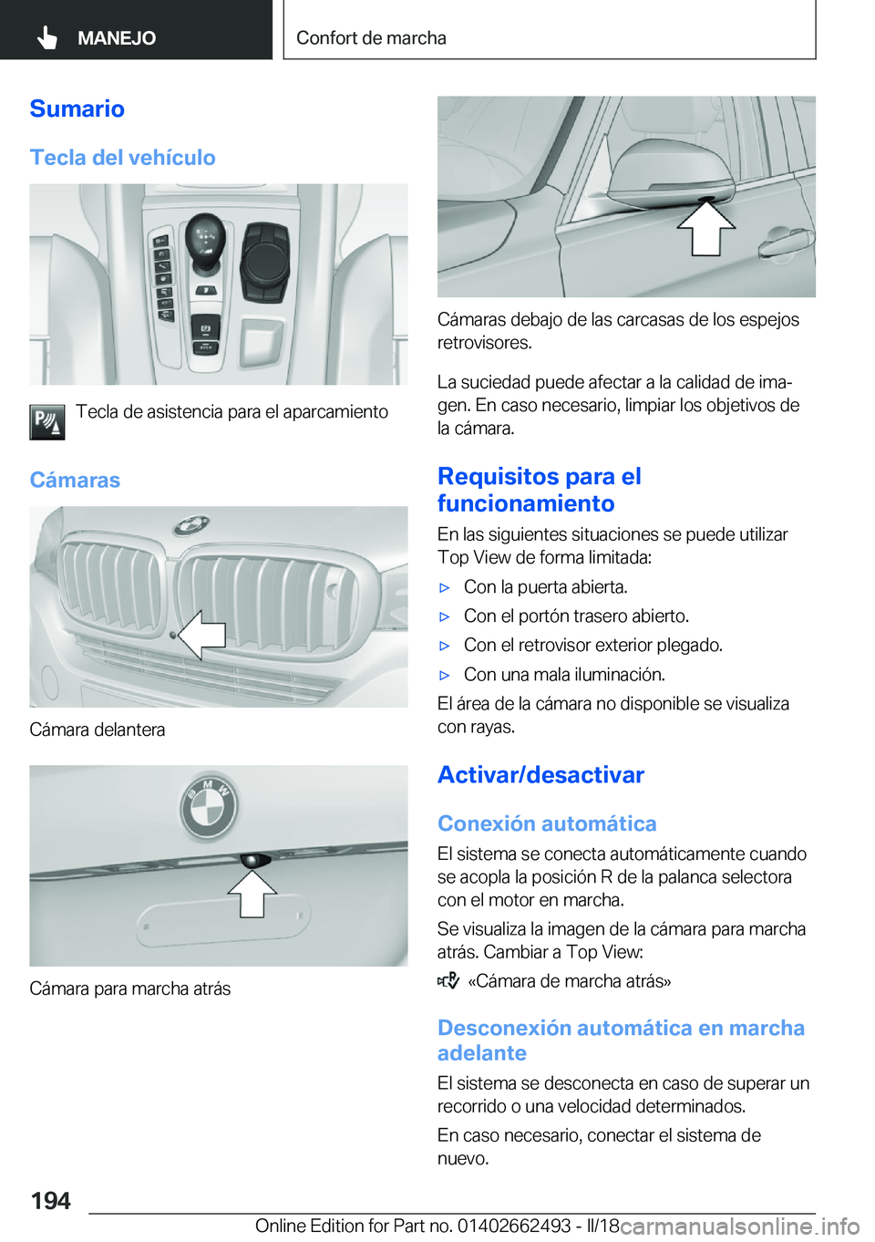 BMW X5 M 2018  Manuales de Empleo (in Spanish) �S�u�m�a�r�i�o�T�e�c�l�a��d�e�l��v�e�h�