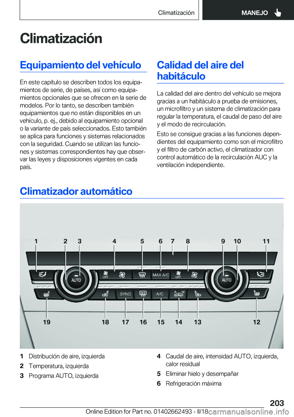 BMW X5 M 2018  Manuales de Empleo (in Spanish) �C�l�i�m�a�t�i�z�a�c�i�